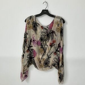 ST. JOHN Beaded Silk Sheer Cape Poncho Top–OneSize